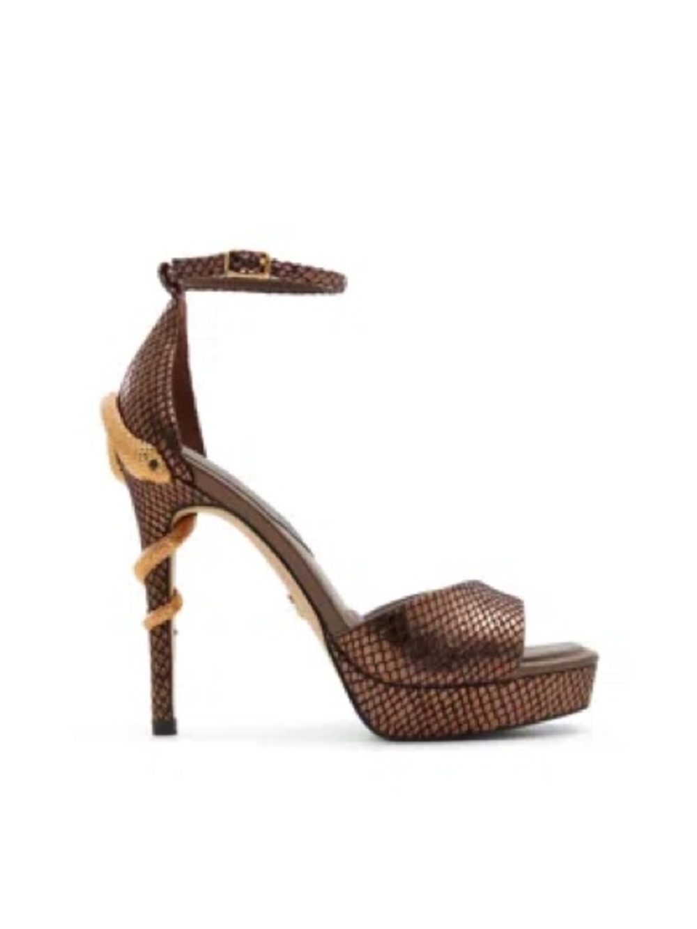 ALDO Medusa Gold Snake Serpent Platform Stiletto Heels Brown Size 9